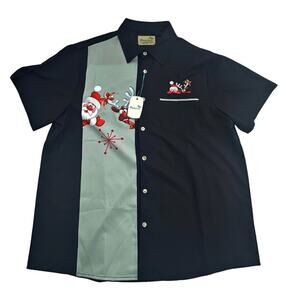 Royaura Christmas Santa Button Down Camp Shirt Black Gray  Reindeer XL Funny